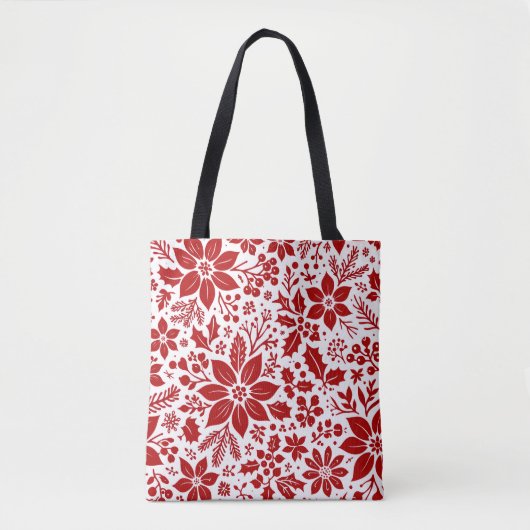 Rode Winter Bloemenprint Tote Bag (Voorkant)