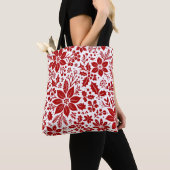 Rode Winter Bloemenprint Tote Bag (Dichtbij)