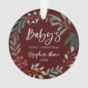 Rode Winter Botanische Baby's Eerste Kerstmis Ornament