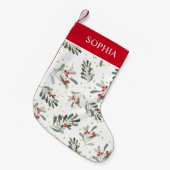 Rode Winter Botanische Feestelijke Gouden Stippen  Kleine Kerstsok (Voorkant (Hangend))