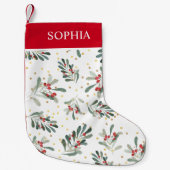 Rode Winter Botanische Feestelijke Gouden Stippen  Kleine Kerstsok (Voorkant)