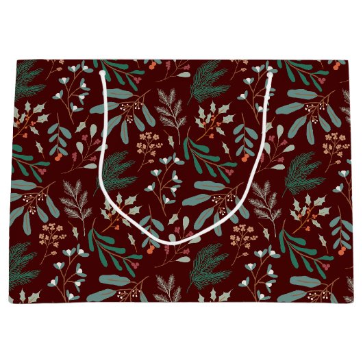 Rode Winter Botanische Patroon Groot Cadeauzakje (Voorkant)