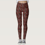 Rode Winter Botanische Patroon Leggings<br><div class="desc">Feestelijke en rustieke thema-leggings met handgetekende illustratie van vakantie groen.</div>