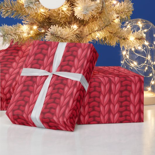 Rode Winter Breipat Wol Patroon Cadeaupapier (Feestdagen)