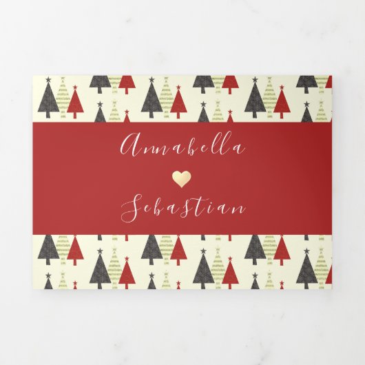 Rode Winter Bruiloft Tri-fold Uitnodiging (Cover)