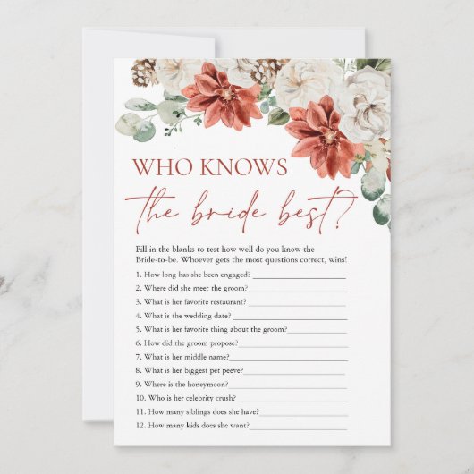 Rode winter die weet de bruid beste bruids spel kaart (Voorkant)