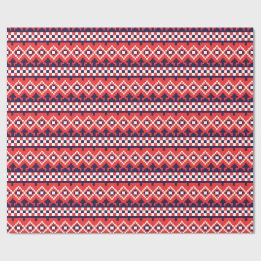 Rode Winter Fair Isle kerstcadeau Cadeaupapier (Vlak)