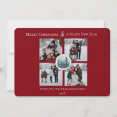 Rode Winter Forest Bloemen Fotocollage Feestdagenkaart (Voorkant)