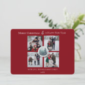 Rode Winter Forest Bloemen Fotocollage Feestdagenkaart (Staand voorkant)