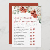 Rode Winter Guess Wie zei het Bruid of bruidegom s Kaart (Voorkant / Achterkant)