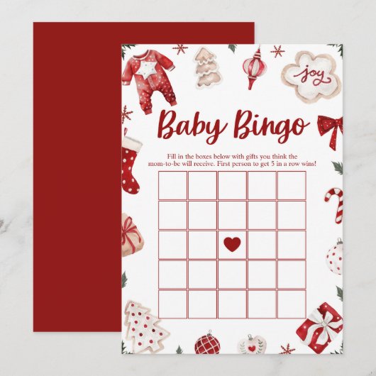 Rode Winter Kerst Baby Bingo Baby shower Spel Kaart (Voorkant / Achterkant)