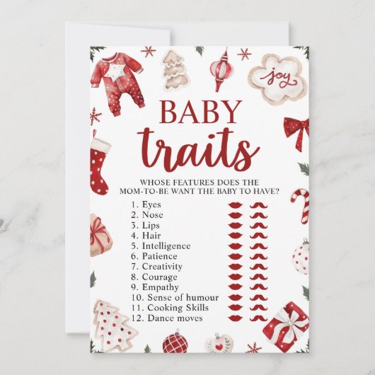 Rode Winter Kerst Baby shower Baby Traits Game Kaart (Voorkant)