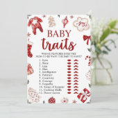Rode Winter Kerst Baby shower Baby Traits Game Kaart (Staand voorkant)