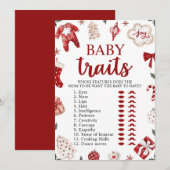 Rode Winter Kerst Baby shower Baby Traits Game Kaart (Voorkant / Achterkant)