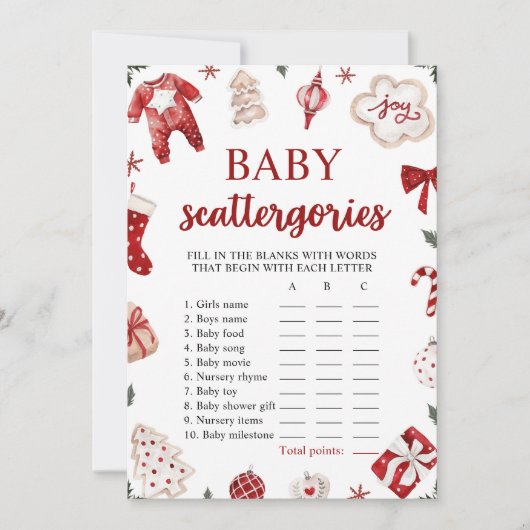 Rode Winter Kerst Baby shower Categorieën Spel Kaart (Voorkant)