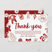 Rode Winter Kerst Baby shower Dank u kaart (Voorkant / Achterkant)