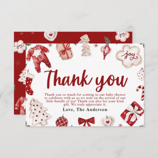 Rode Winter Kerst Baby shower Dank u kaart (Voorkant / Achterkant)