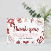 Rode Winter Kerst Baby shower Dank u kaart (Staand voorkant)