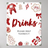 Rode Winter Kerst Baby shower Drinken teken Poster (Voorkant)