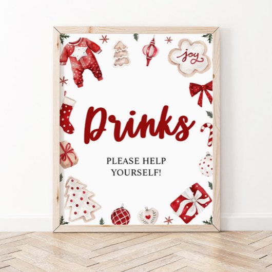 Rode Winter Kerst Baby shower Drinken teken Poster