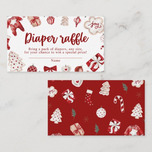Rode Winter Kerst Baby shower Luier Raffle Informatiekaartje (Voorkant / Achterkant)
