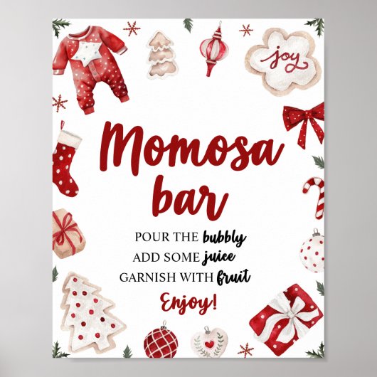 Rode Winter Kerst Baby shower Momosa Bar Sign Poster (Voorkant)