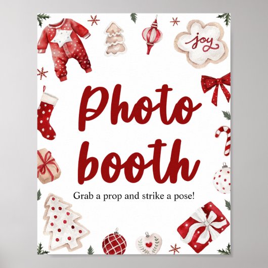 Rode Winter Kerst Foto Booth Baby shower Sign Poster (Voorkant)