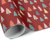 Rode Winter Kerstbomen Modern Patroon Cadeaupapier (Rol Hoek)