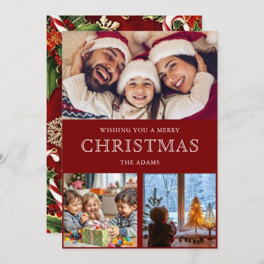 Rode Winter Kerstfoto Collage Vakantie Kaart (Voorkant / Achterkant)