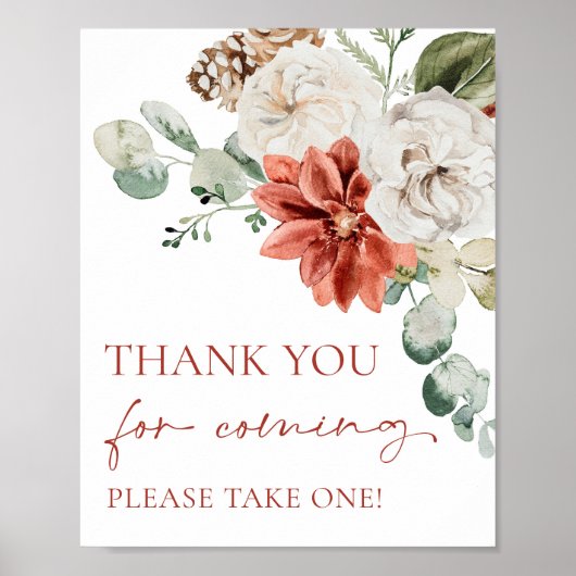 Rode Winter Kerstmis Bedankt voor het komen teken Poster (Voorkant)