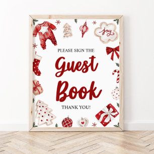 Rode Winter Kerstmis Gastenboek Baby shower teken Poster
