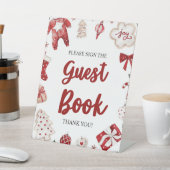 Rode Winter Kerstmis Gastenboek Baby shower teken Reclamebord Met Voetstuk (Insitu)