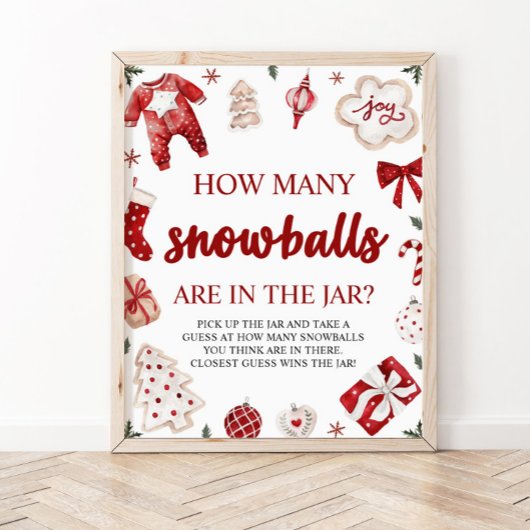 Rode Winter Kerstmis raden hoeveel sneeuwballen sp Poster