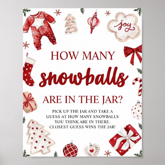 Rode Winter Kerstmis raden hoeveel sneeuwballen sp Poster (Voorkant)