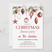 Rode Winter Ornamenten Diner Kerstfeest Kaart (Voorkant)