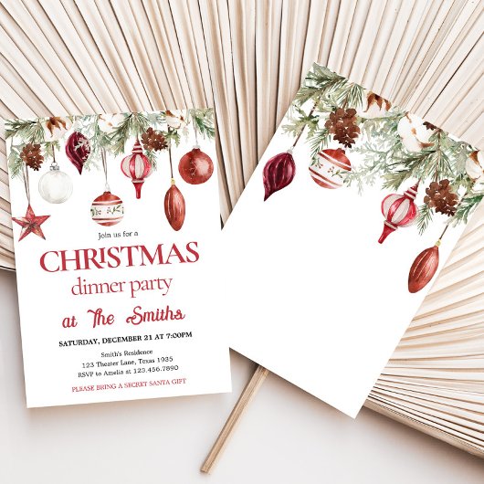 Rode Winter Ornamenten Diner Kerstfeest Kaart