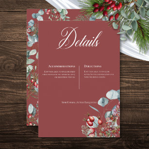 Rode Winter Pine Berries Eucalyptus Wedding Informatiekaartje