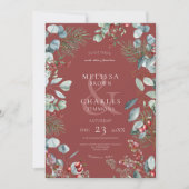 Rode Winter Pine Berries Eucalyptus Wedding Kaart (Voorkant)