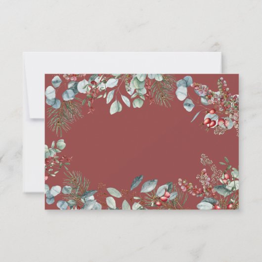 Rode Winter Pine Berries Eucalyptus Wedding RSVP Kaartje (Achterkant)
