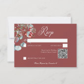 Rode Winter Pine Berries Eucalyptus Wedding RSVP Kaartje (Voorkant)