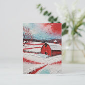 Rode winter schuur briefkaart (Staand voorkant)