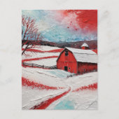 Rode winter schuur briefkaart (Voorkant)