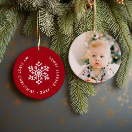 Rode Winter Sneeuwvlok Eerste Kerst Keepsake Keramisch Ornament