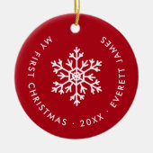 Rode Winter Sneeuwvlok Eerste Kerst Keepsake Keramisch Ornament (Voorkant)