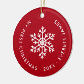 Rode Winter Sneeuwvlok Eerste Kerst Keepsake Keramisch Ornament (Links)