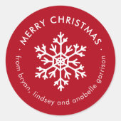 Rode Winter Sneeuwvlok Kerst Cadeautag Stickers (Voorkant)