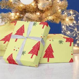Rode winter sneeuwvlok Kerstboom Naadloos patroon Cadeaupapier