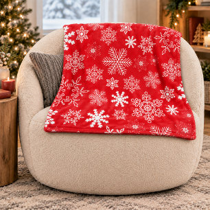 Rode Winter Sneeuwvlok Verscheidenheidspatroon Fleece Deken