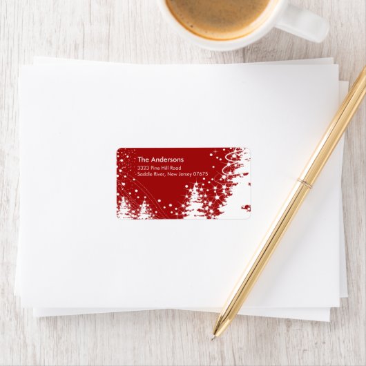 Rode Winter Tree Sneeuwscène Retouradres Label (Insitu)