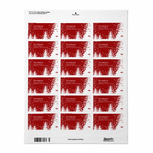 Rode Winter Tree Sneeuwscène Retouradres Label (Full Sheet)